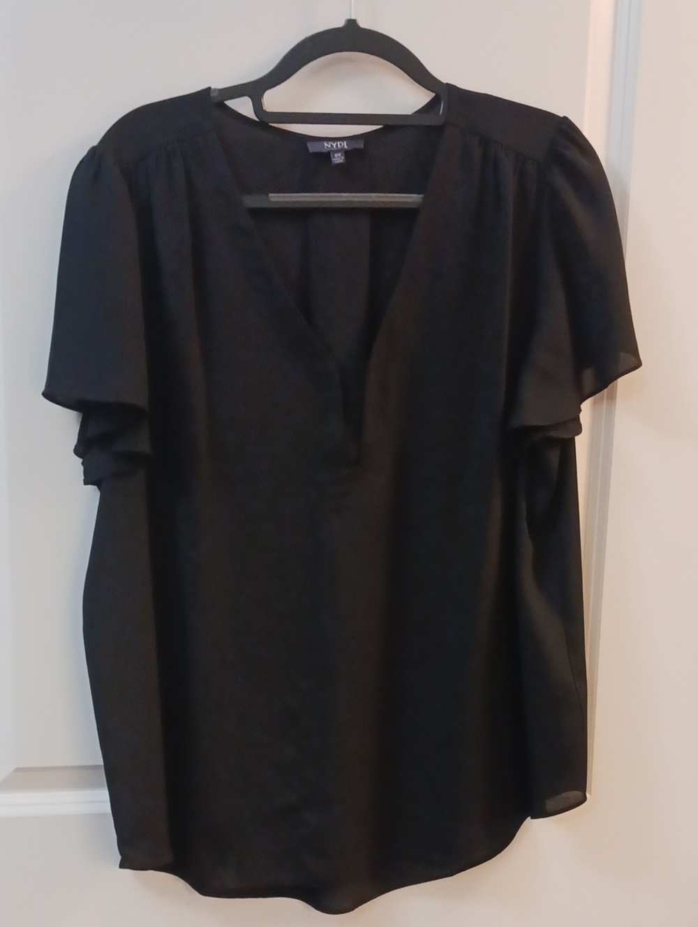 NYDJ Black V-Neck Flutter Sleeve Blouse